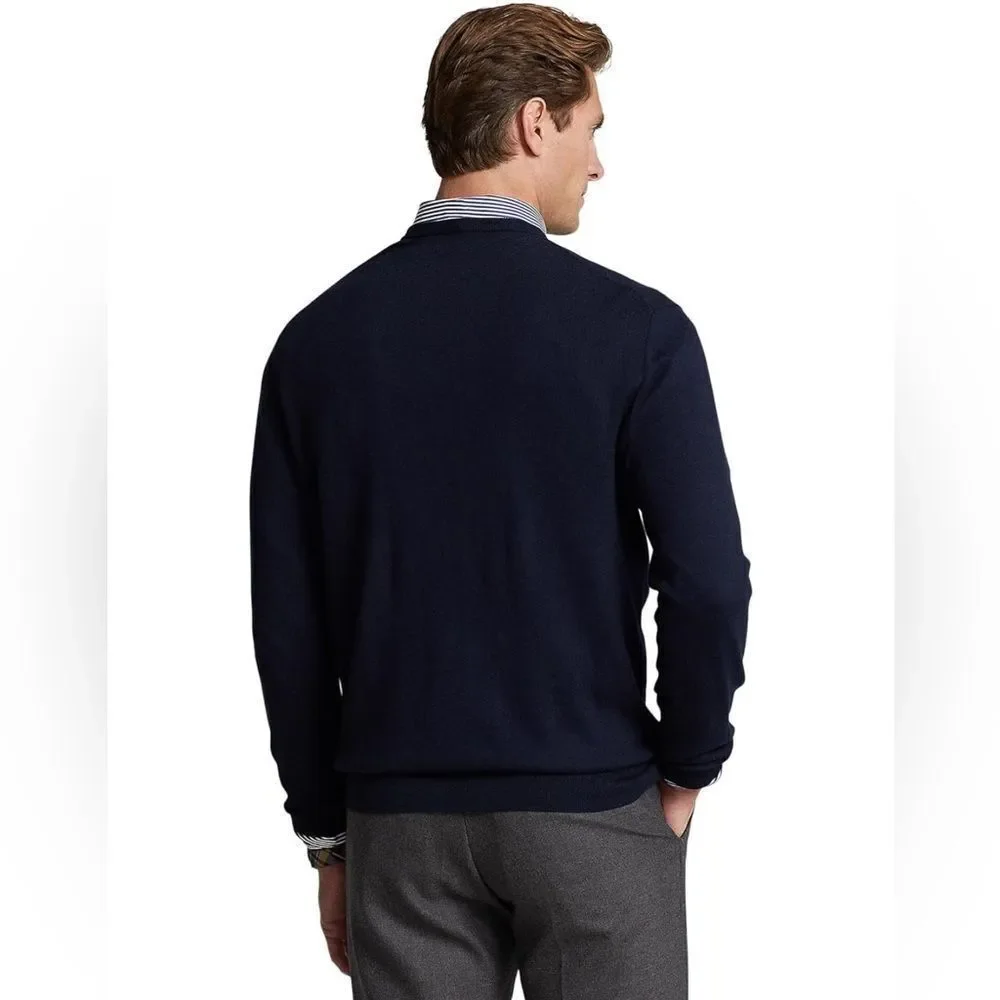 POLO RALPH LAUREN Men's Cotton V-Neck Sweater Navy NEW with tag XXL